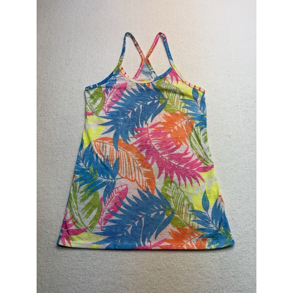 Delia’s Y2K 90s Neon Print Tropical Tank Top Neon Orange White USA-XS